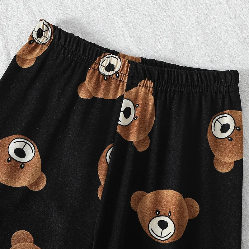 2-piece Autumn/Winter Children's Cute Bear Long Sleeved Pants Home Set For Boys And Girls Comfortable Base Shirt Sleeping Pants