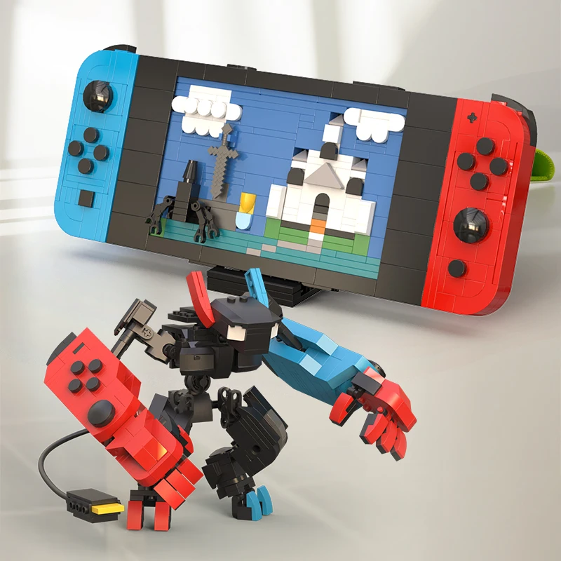 Moc switch jogo console jogador blocos de construção colorido transformar mecha robô humanóide modelo tijolo brinquedos presente aniversário natal