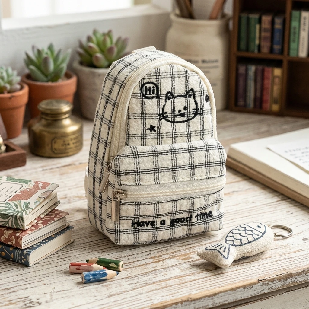 Waterproof Coin Purse Cute for Travel Accessories Cat Plaid Mini Wallet Keychain Bag Portable Gift Durable Lightweight