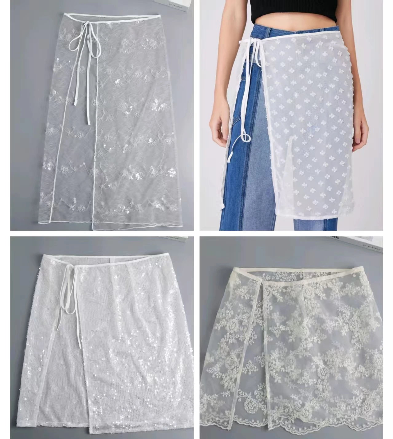 Fashion Glitter Lace Half Length for Ladies Stacked with Interior Bottom Skirt Women's Clothing Skirts Bottom Hem Fart Curtain
