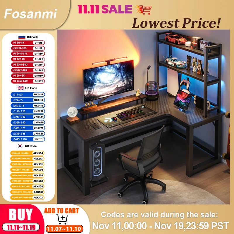 مكتب ألعاب أسود على شكل حرف L للمنزل، طاولة كمبيوتر لغرفة المكتب والزاوية الحديثة مع فتحة كابل، مكتب عمل كبير للدراسة