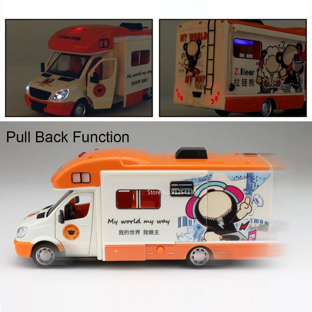 1:32 Cartoon Bear RV Contenitore di Trasporto Modello di Auto Giocattolo In Lega Pressofuso Suono Luce Modelli di Camion Tirare Indietro Collezione Regali Per Bambini