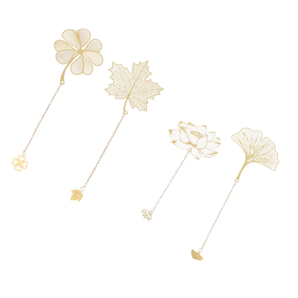 ที่คั่นหนังสือรูปใบไม้แบบโปร่ง 4 ชิ้น สีทอง สำหรับตกแต่งหนังสือ อ่านหนังสือ ใช้ในสำนักงาน ห้องสมุด ที่คั่นหนังสือโลหะสำหรับนักเรียน