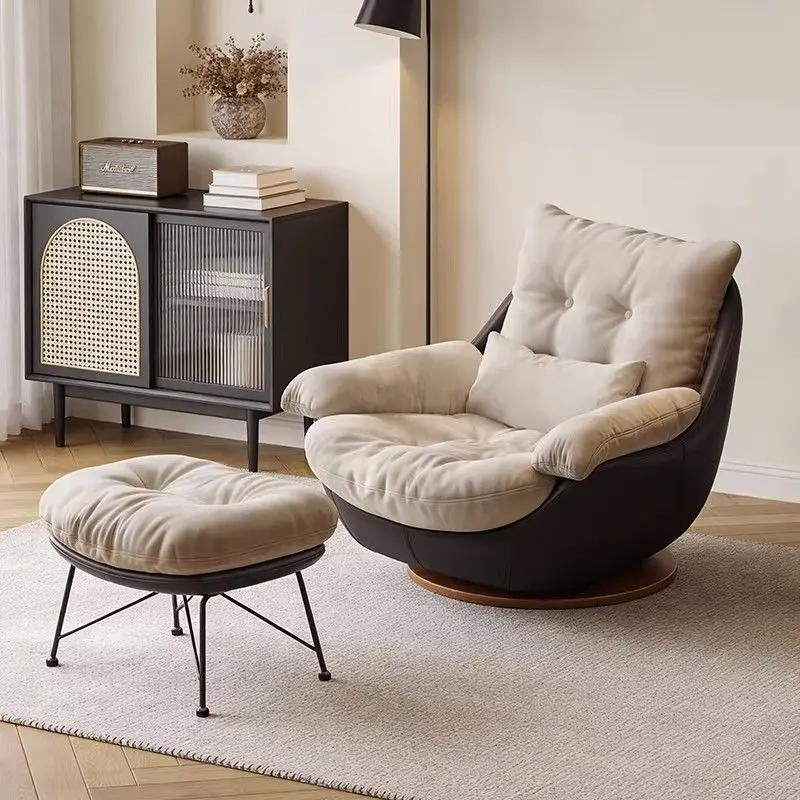 Medieval rotating chair single sofa chair living room balcony household light luxury high-end fabric lazy leisure chair