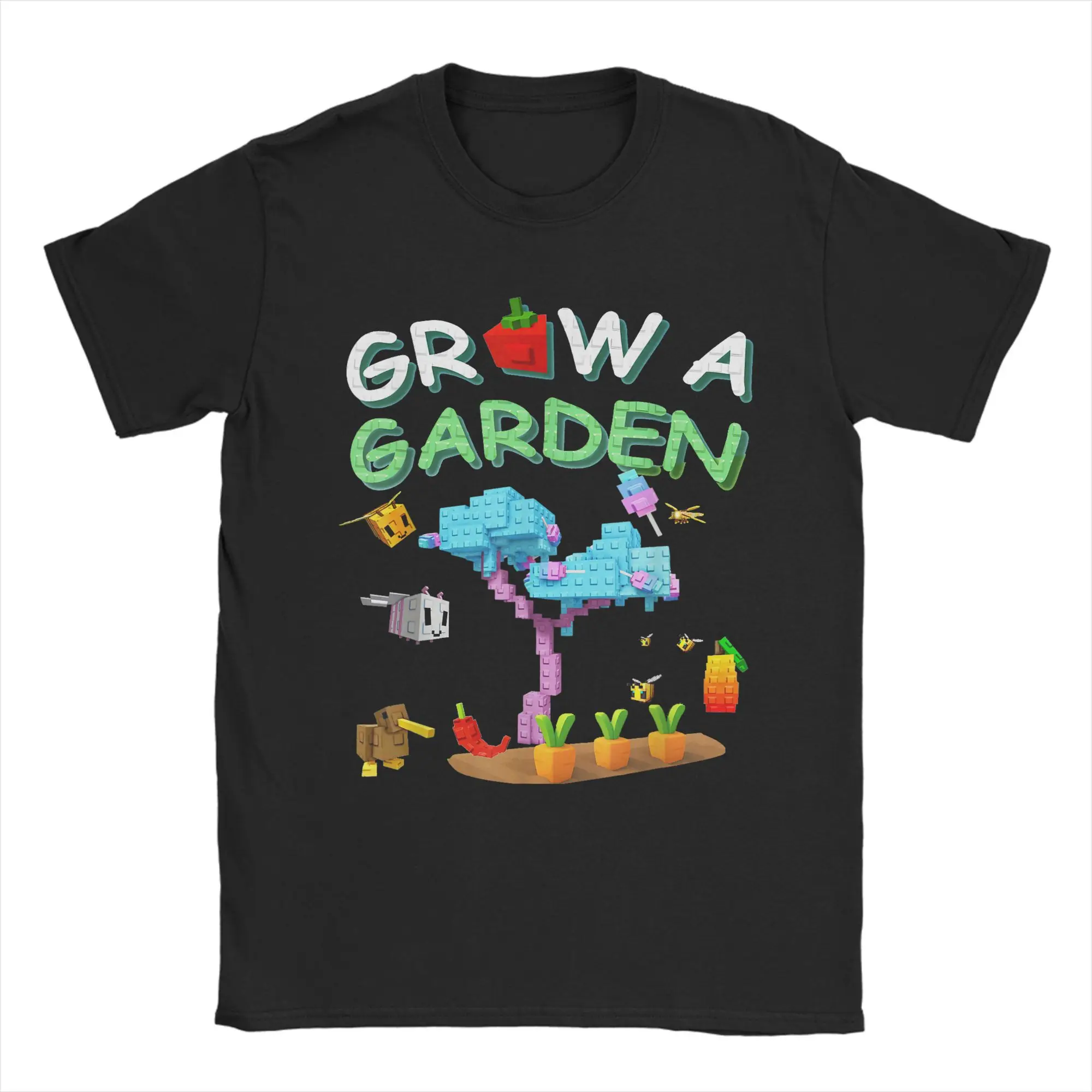 Casual T-Shirt Summer Grow A Garden Candy Blossom Leisure T-Shirts  Pure Cotton Tee Shirt for Man Y2K Printed Short Sleeve Tops