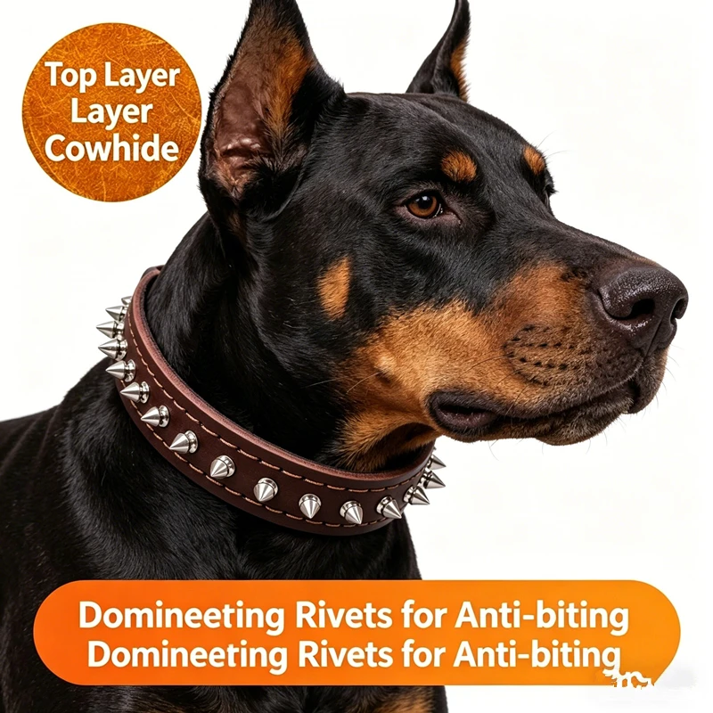 Collar de Cuero con Púas Antimordiscos para Perros, Collar Resistente y Duradero para Mascotas, para Perros Mordedores Agresivos, Doberman, Bulldog y Rottweiler