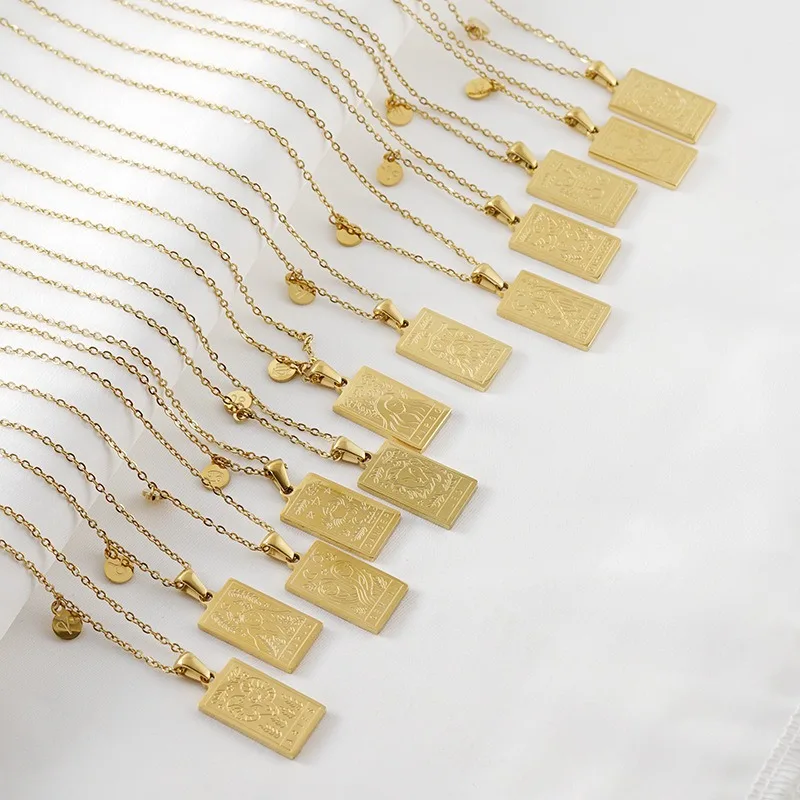قلادة 12 كوكبة من الفولاذ المقاوم للصدأ للنساء ، قلادة علامة الأبراج ، قلادة مطلية بالذهب ، سلسلة الترقوة المربعة ، مجوهرات أعياد الميلاد