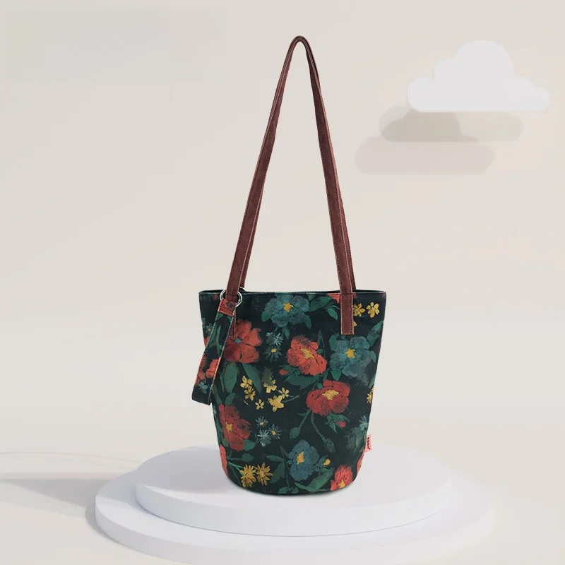 

Повседневная сумка-вед с цветочной иллюстрацией, женская художественная сумка на плечо с мягкой ручкой, поясная, для повседневного использования, износостойкая