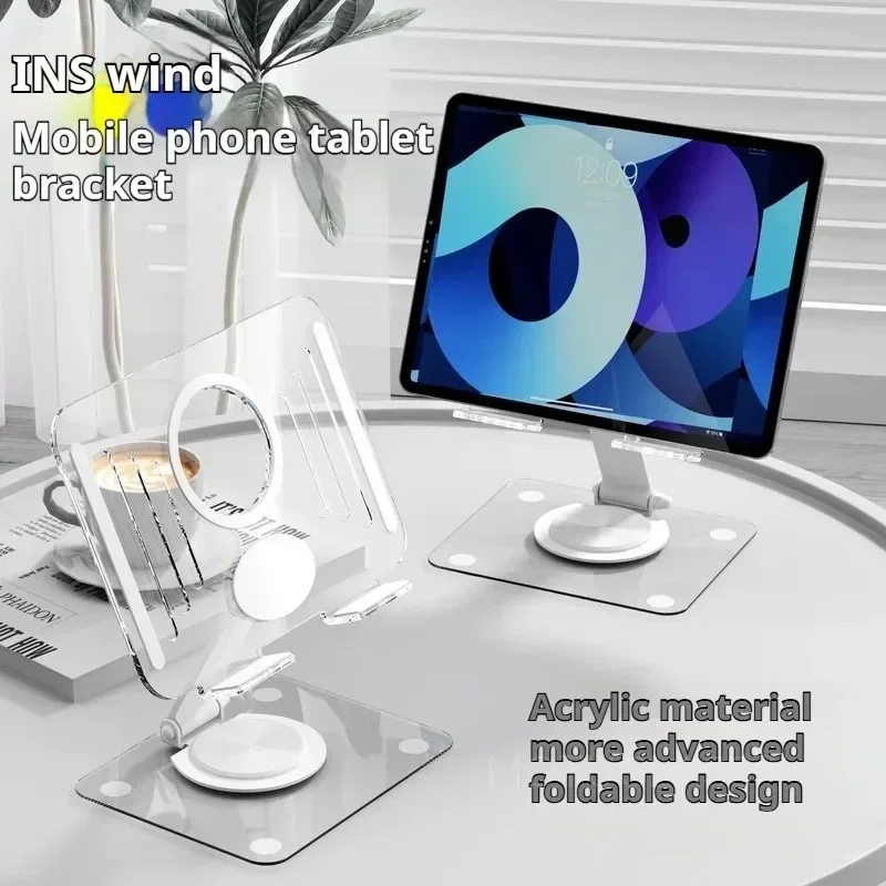 

Foldable Metal Acrylic Phone Stand 360 Degree Rotating Adjustable Tablet Holder Stable Base for Desk Study and Live Streaming