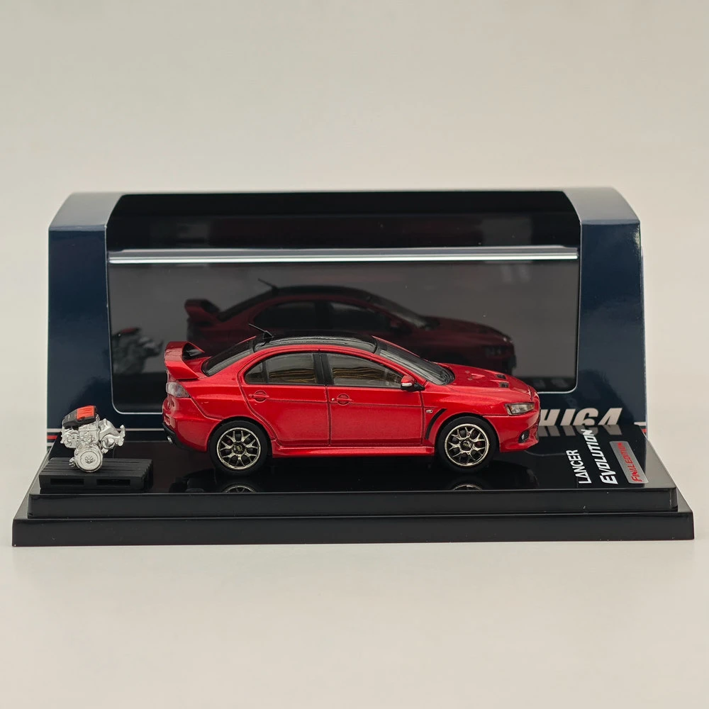 1/64 Hobby Japan Lancer Evolution X Final Edition com modelo de exibição de motor vermelho metálico preto telhado HJ 642053 Carro de brinquedos fundidos CR