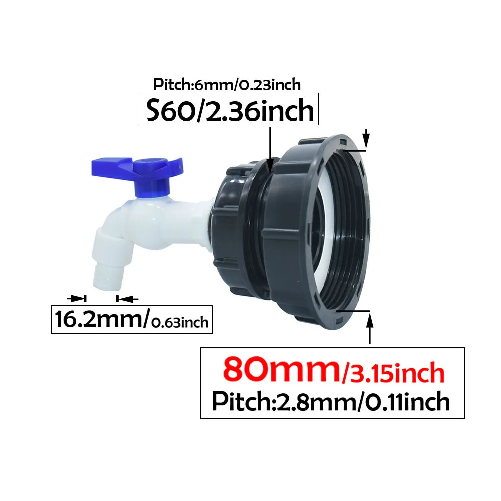 80mm 100mm S60 IBC Tank Adapter outlet Tap Valve Connector Outdoor Rainwater Bucket Faucet Tank Fitting