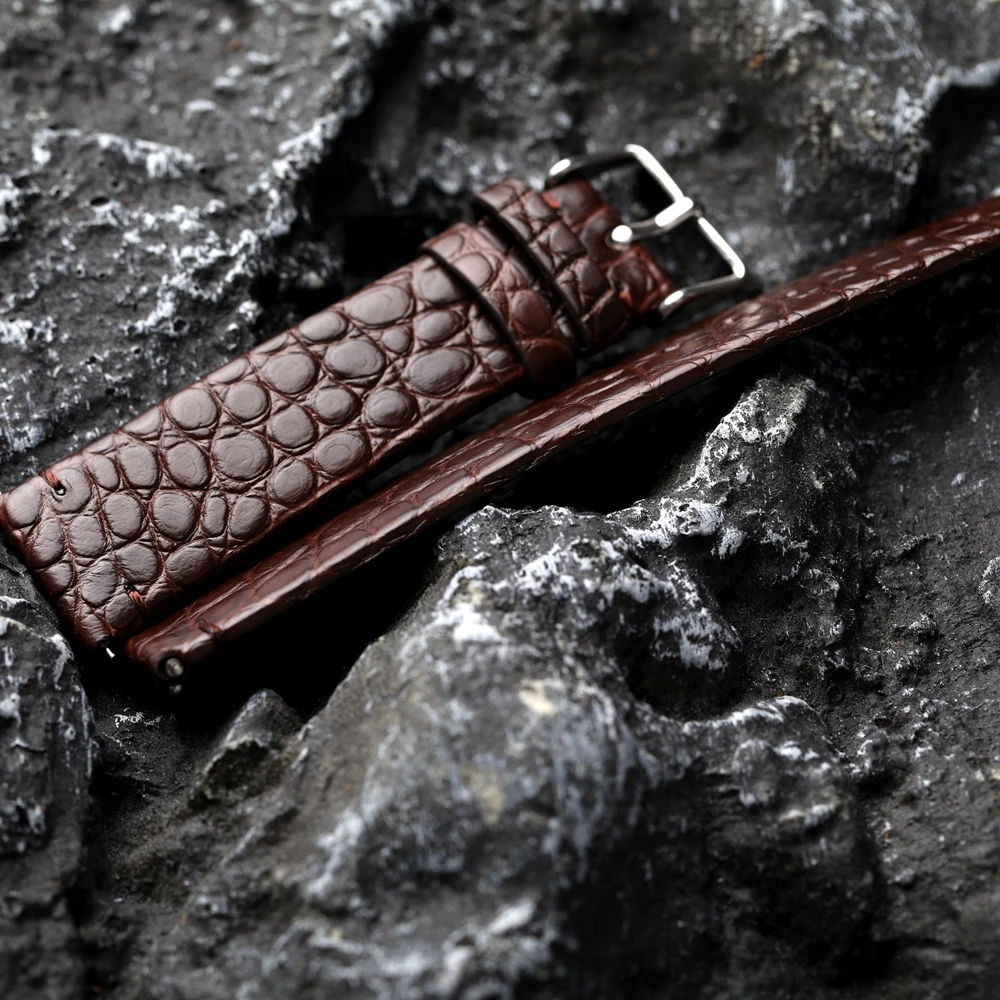 Handmade American Crocodile Leather Strap Ultra Thin 18 19 20 21 22MM Black Brown Men Genuine Leather Bracelet Quick Release