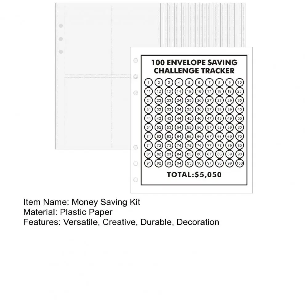 1 Set Money Saving Binder Kit 100 Day Money Saving Challenge Inserts Notebook Core Accessories Envelope Money Saving Challenge