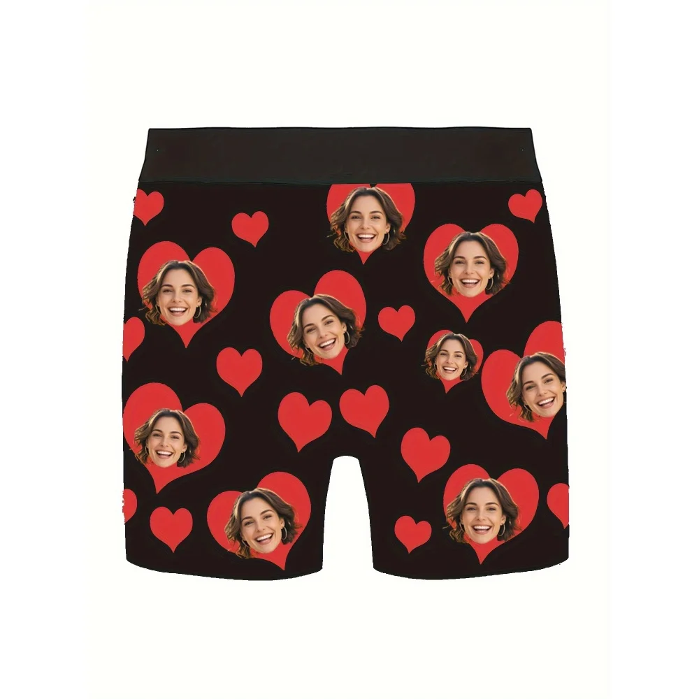 Custom Photo Men Boxer Briefs, Personalized Face Print Underwear, Funny Customized Picture Shorts Gift for Valentine Anniversary view 5