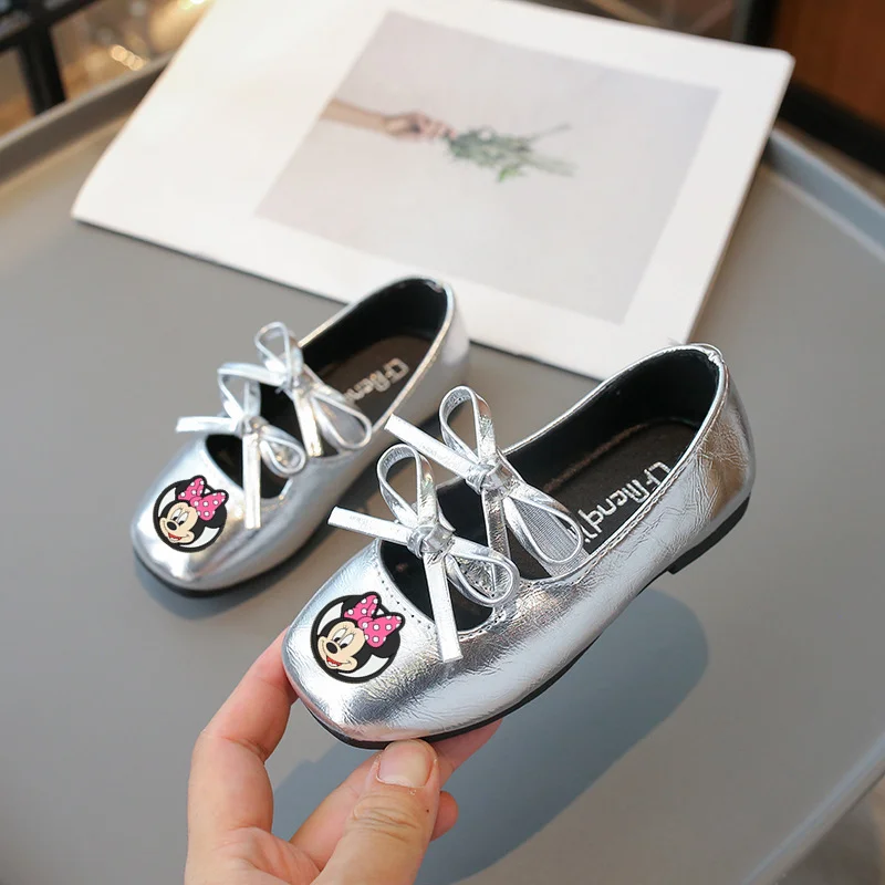 

Mickey Mouse Sandals Girls Fashion Bow Leather Shoes Spring and Autumn New Princess Casual Shoes Baby Disney Toddler Shoes