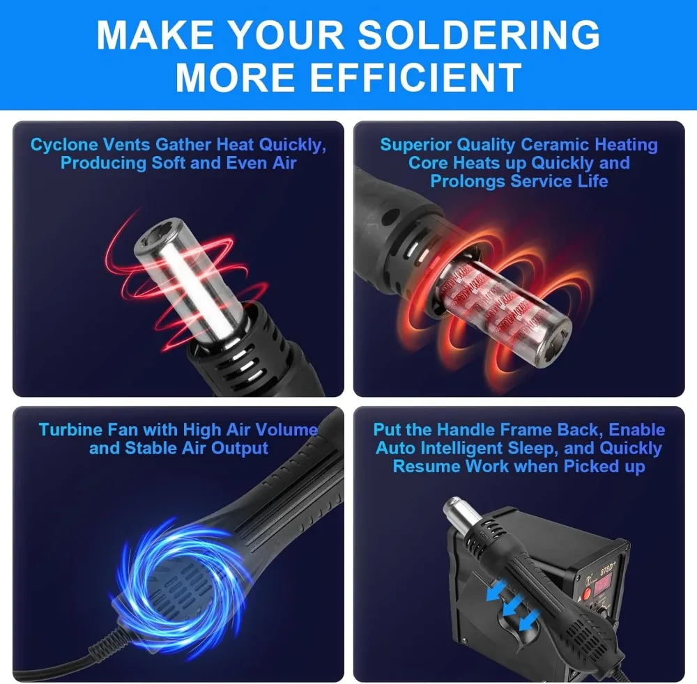 2-in-1 Soldering Iron Hot Air Station Kit, Digital Display Temperature Control, 700W Power for Circuit Board Repair