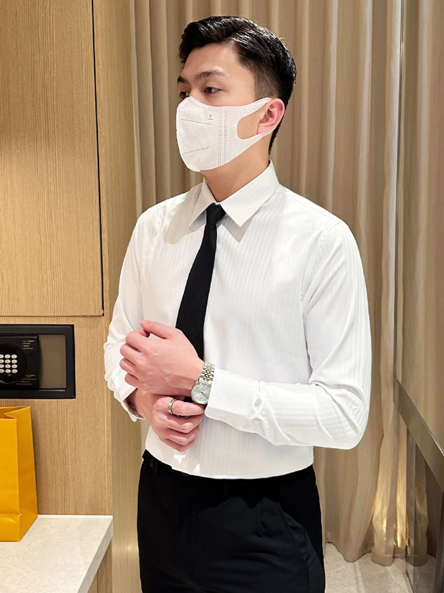 Slim Fit Men's Shirt Checks Business Casual Long Sleeve Polyester Blend Resistant to Fading And Deformation Autumn Wear