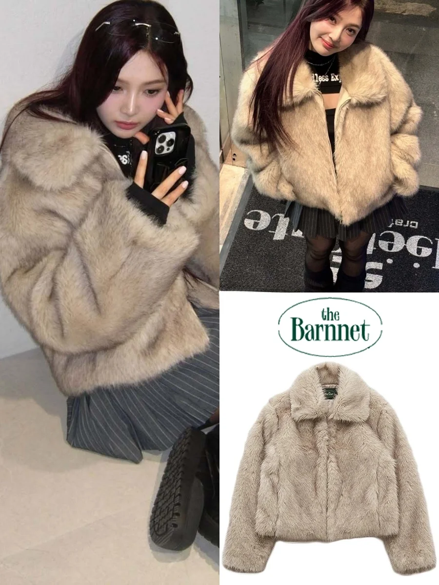 

Пальто Thebarnnet Park Hyun Young Joy с меховым воротником на одной пуговице, теплое, винтажное, для повседневной носки, укороченное, с обычным рукавом