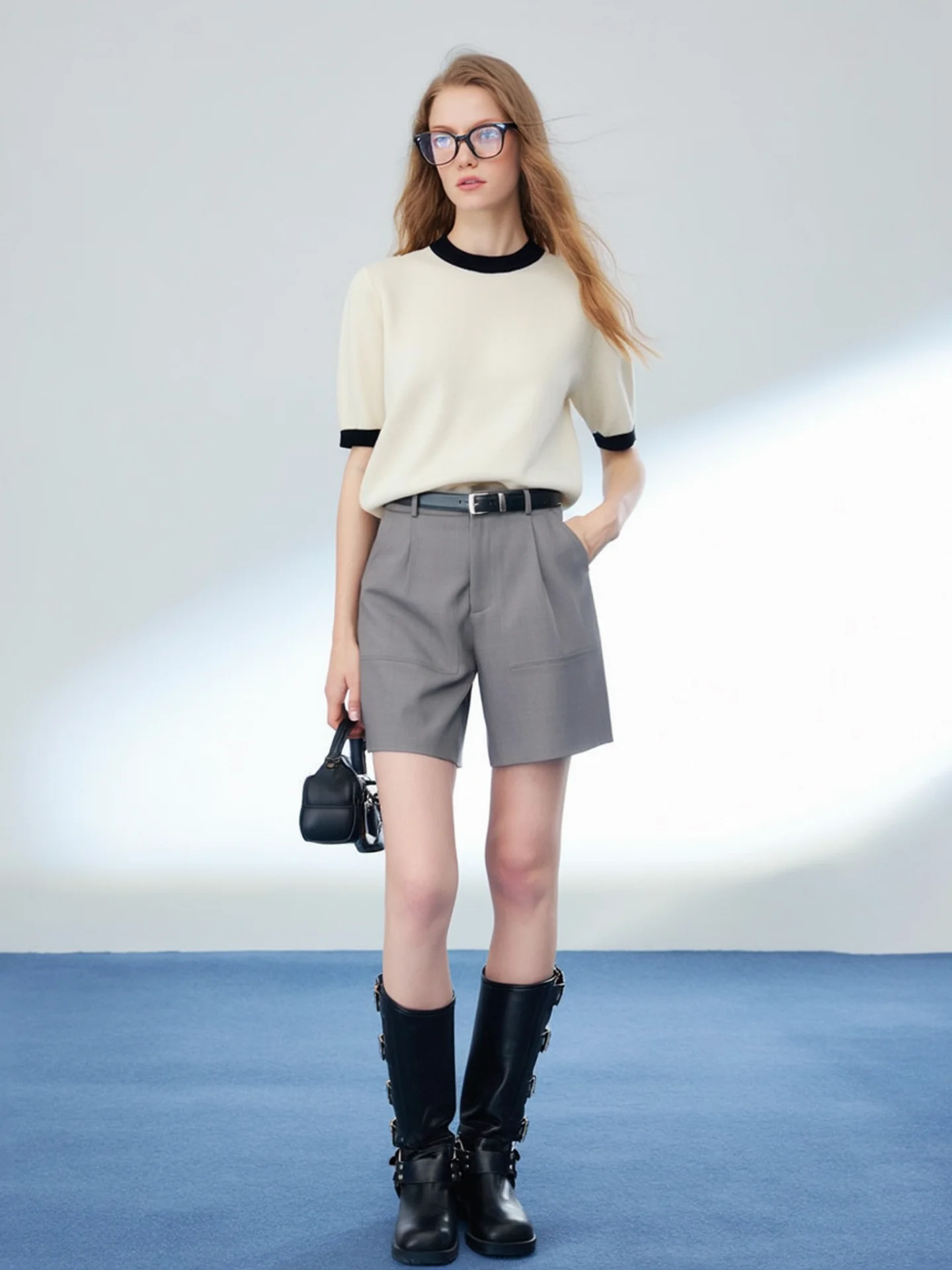 HUAAPPUW Simple Color Block round Neck Knitted Short Sleeve T-Shirt Casual Versatile Shoulder Length Soft Viscose Nylon Blend...