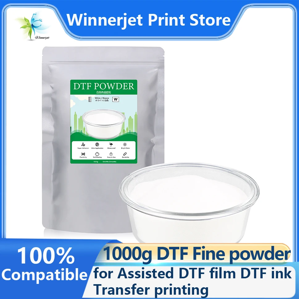 Winnerjet 1kg DTF Powder White Fine Powder for Assisted DTF Film DTF Ink Transfer Printing T-Shirts Fabric Transfer Printing