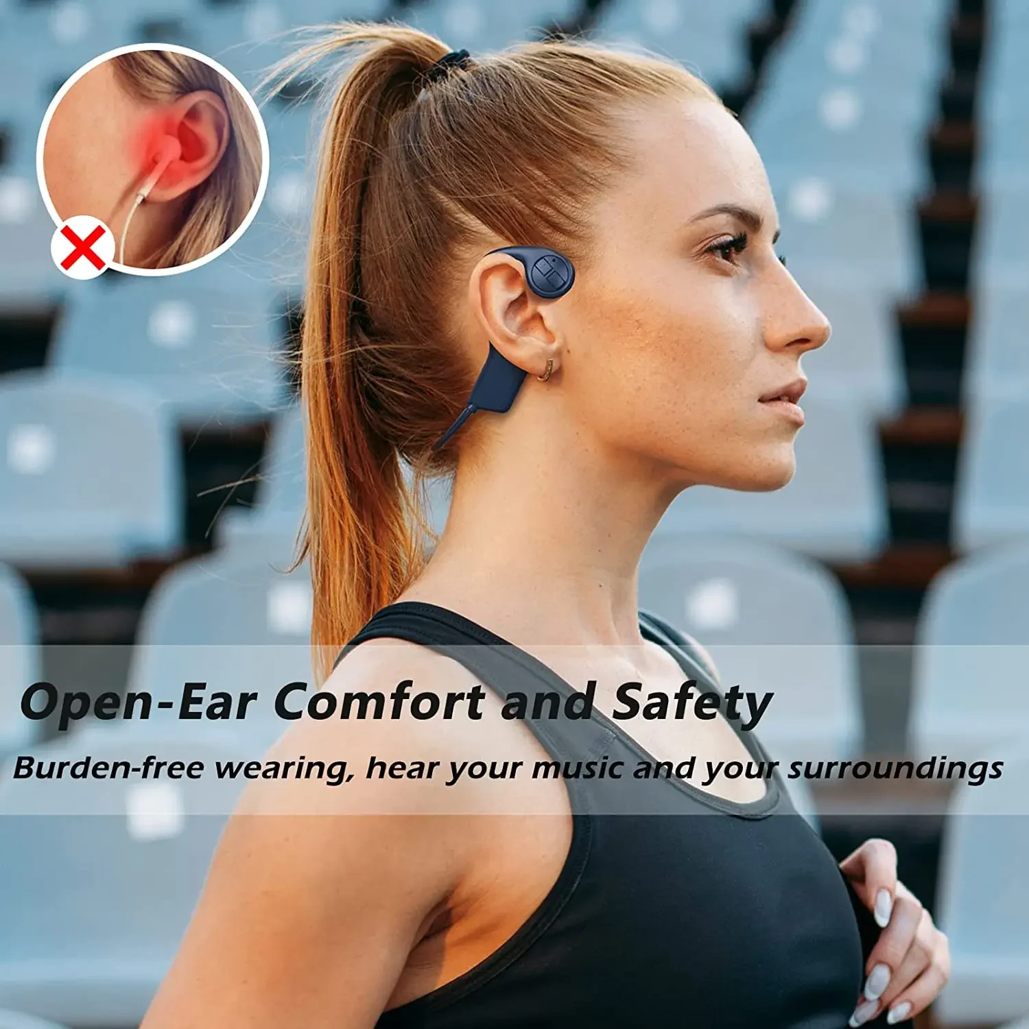 Wireless Open Ear Bone Conduction Headphones, Bluetooth Headset, 12 Hours Playtime, IP55 Sweatproof, Built-in Mic