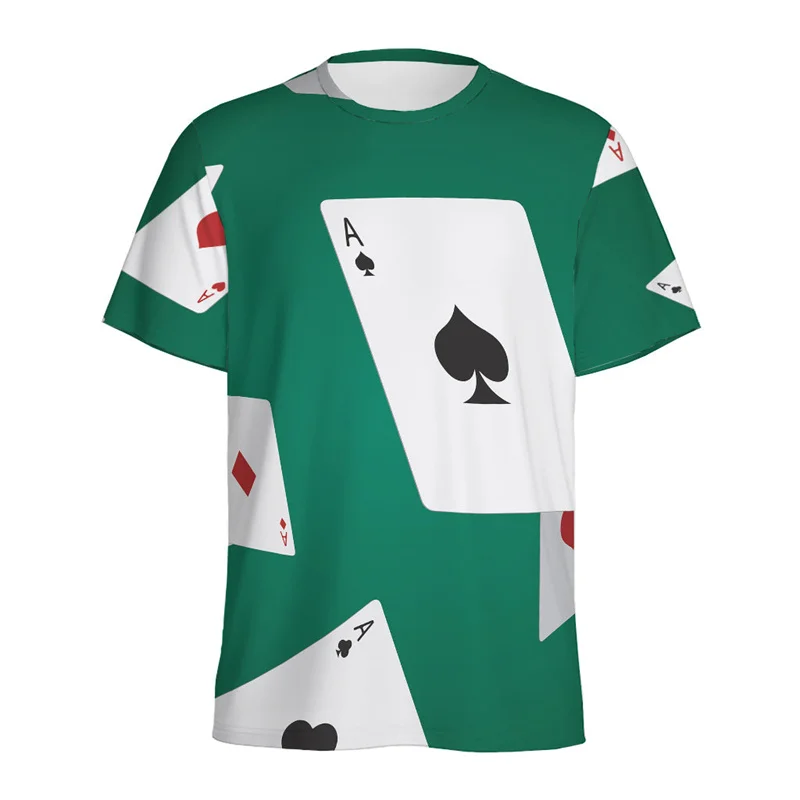 Fashion Poker Casino Graphic T-shirt Men 3D Printed Playing Cards T Shirt Summer Casual Street Short Sleeves Round Neck Tees