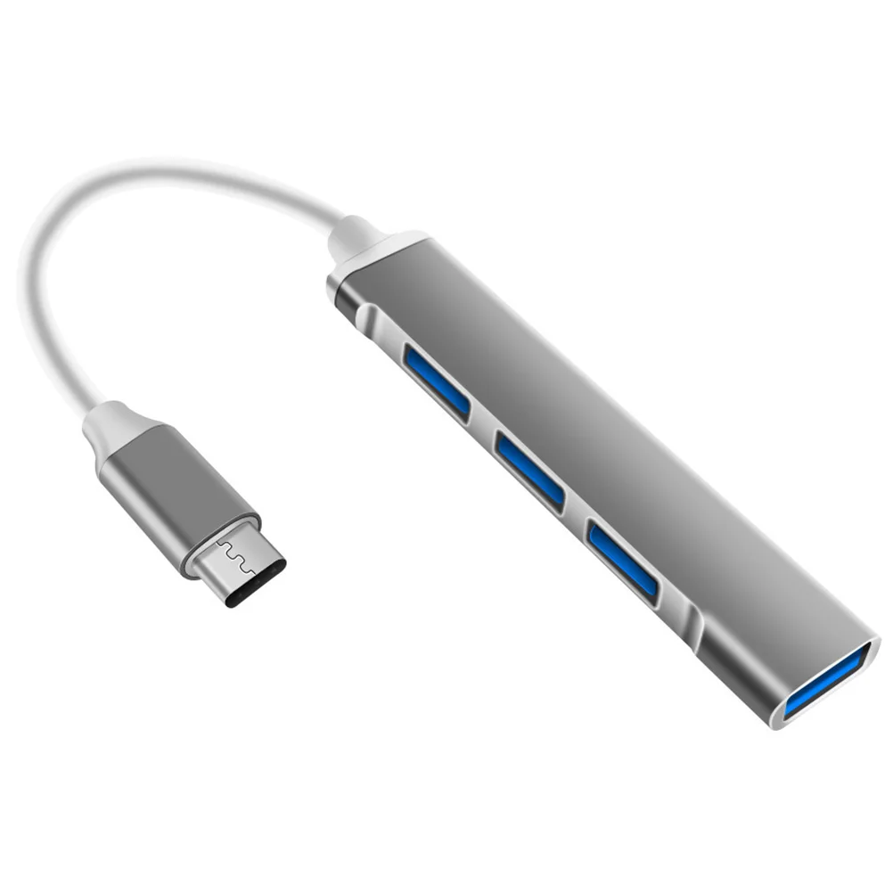 

Док-станция типа C, 4-портовый USB-концентратор, алюминиевый серый, портативный, для передачи данных, многопортовый разветвитель, высокоскоростной адаптер USB3 0