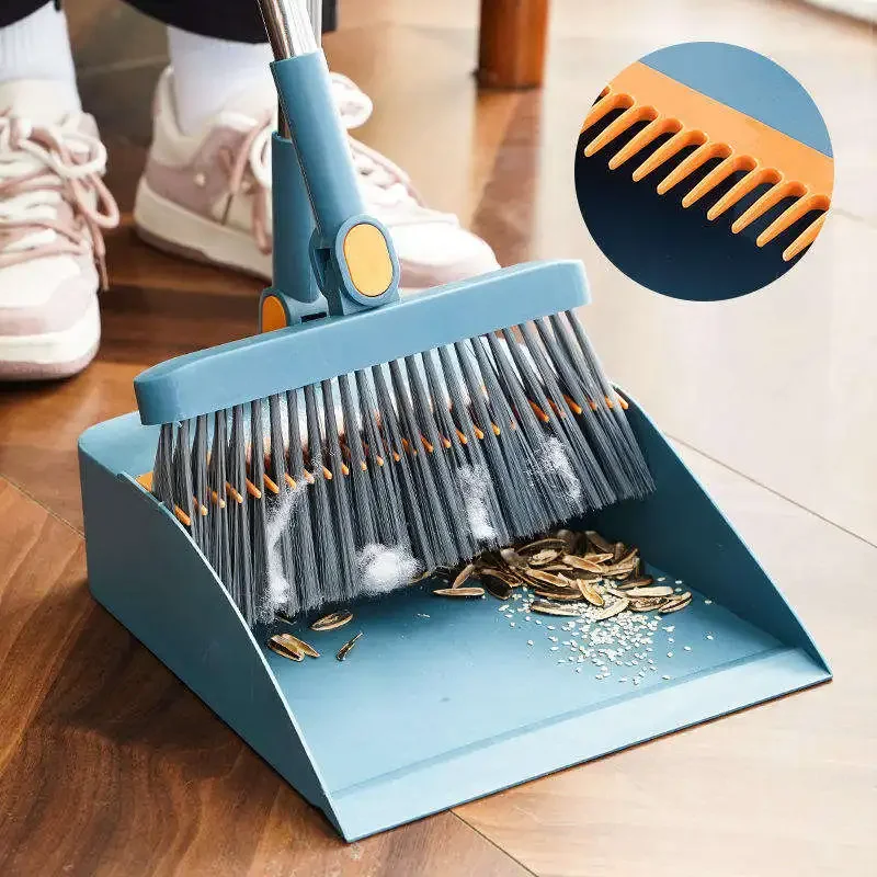 Two piece broom set, three color dustpan combination, household sweeping broom, folding broom, wiper, dustpan, garbage shovel image 5