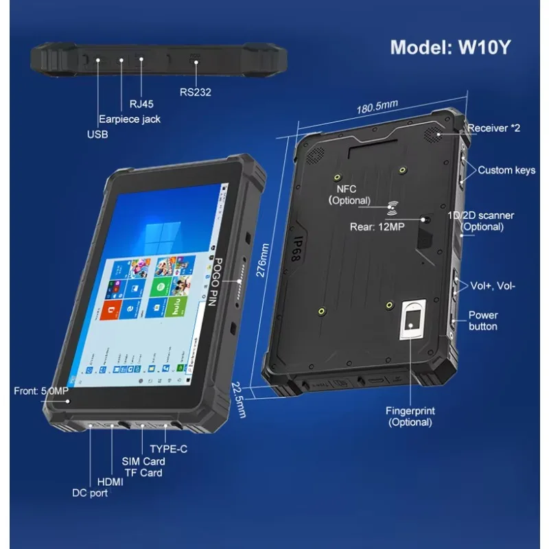 NEW CENAVA W10Y 10.1 Inch Tf Card Sim Card 5550Mah Ordinary Industrial Fingerprint Nfc Id Card Gps 5G Lte Rugged Tablet Win11 I5 - view 6