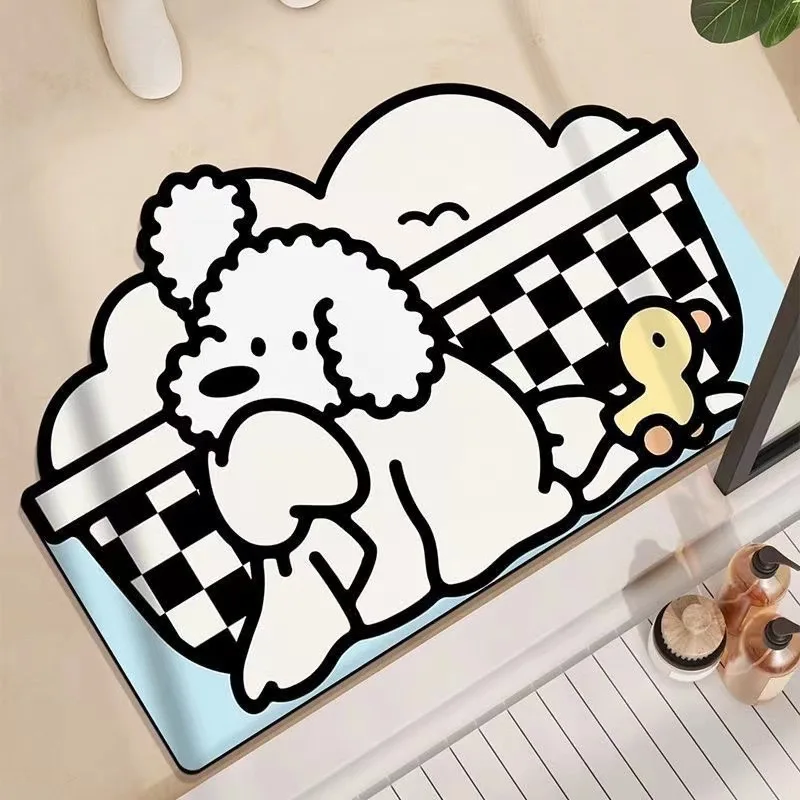 VIKAMA Bubble Bath Cute Pet Bathroom Anti Slip Mat Cartoon Puppy Pattern Bathroom Absorbent Wear Resistant Rug Home Decor