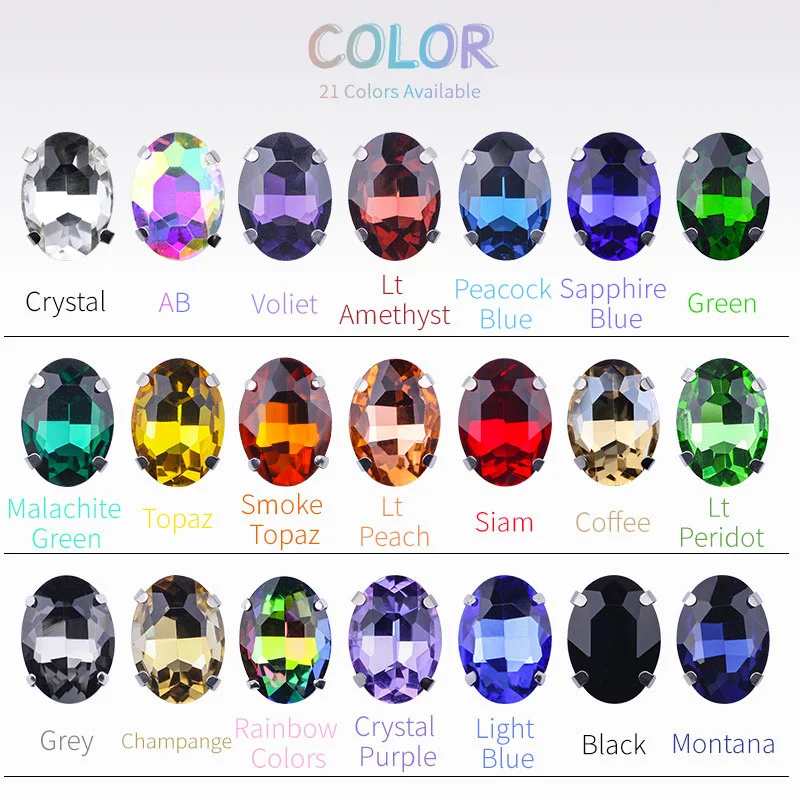 Colorful Oval Shape Glass Crystal AB Sew On Rhinestones With Siery Claw Diy