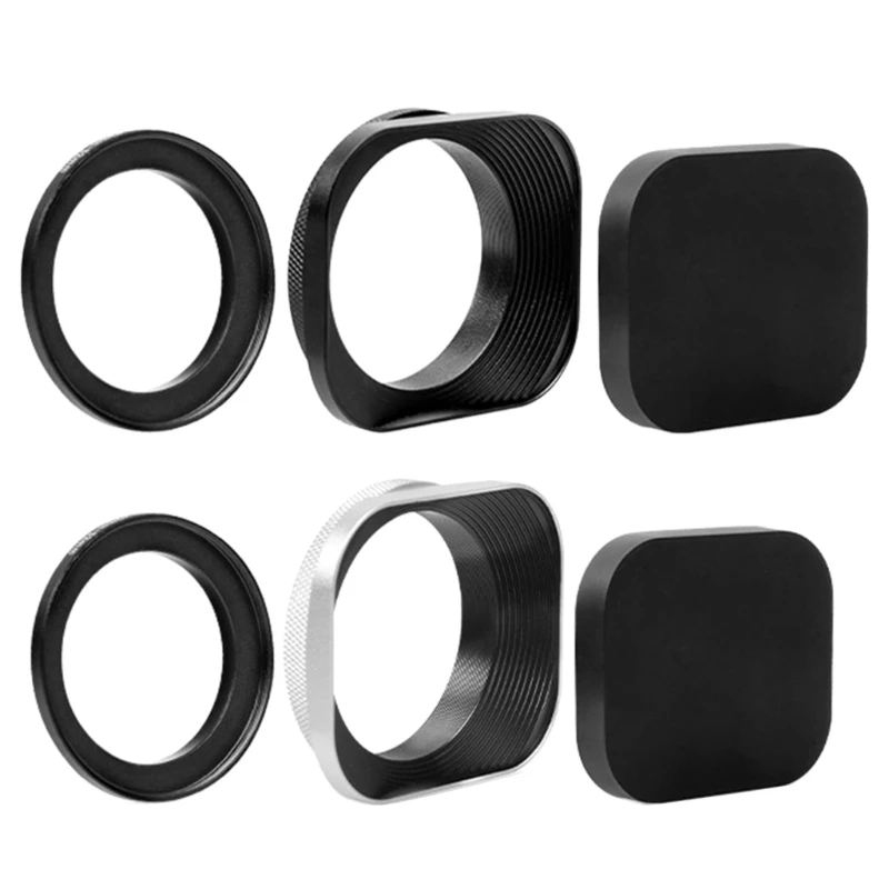 Square Camera Lens Hood Adapter Set Improved Photography Contrast Fits Standard Mirrorless Lenses 37/39/40.5/46/43/49mm