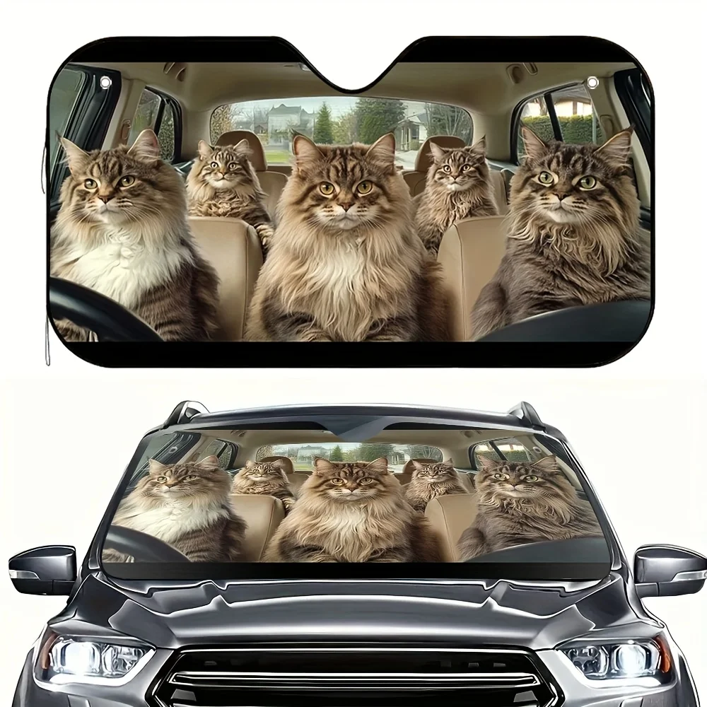 

1pc Meow Star Passengers In The Car Print Car Sunshade – Stylish & Efficient, Keeps Your Car Cool, Includes 4 Suction Cups For E