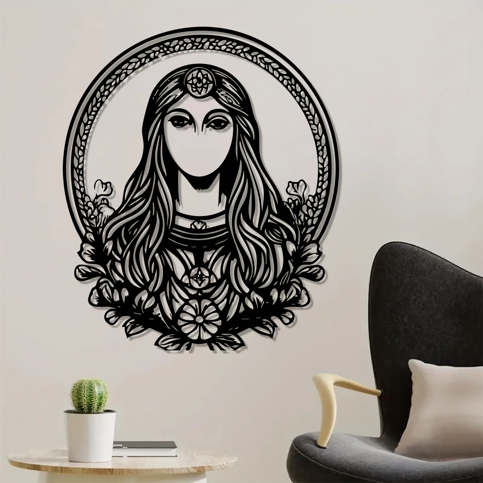 Greek Roman Goddess Metal Wall Statue Rust-Resistant Iron Female Deity Sculpture Living Room Garden Fence Mythology Decor Gift