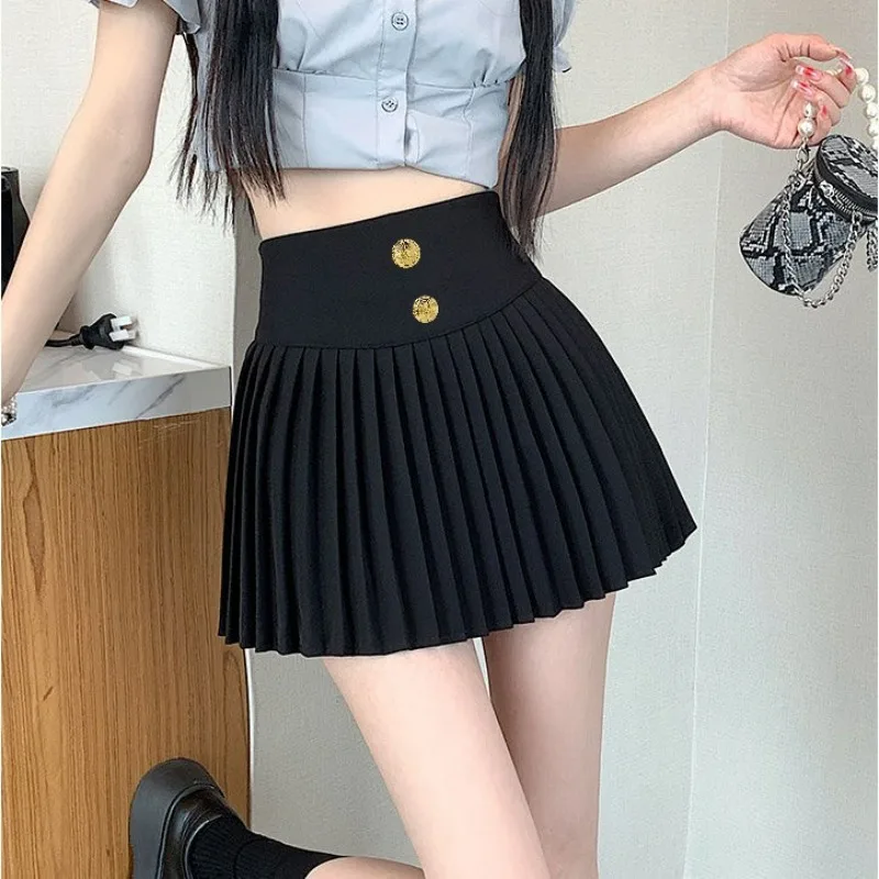 Autumn Winter Tweed Pleated Skirt For Women High Waist Slim Retro Short