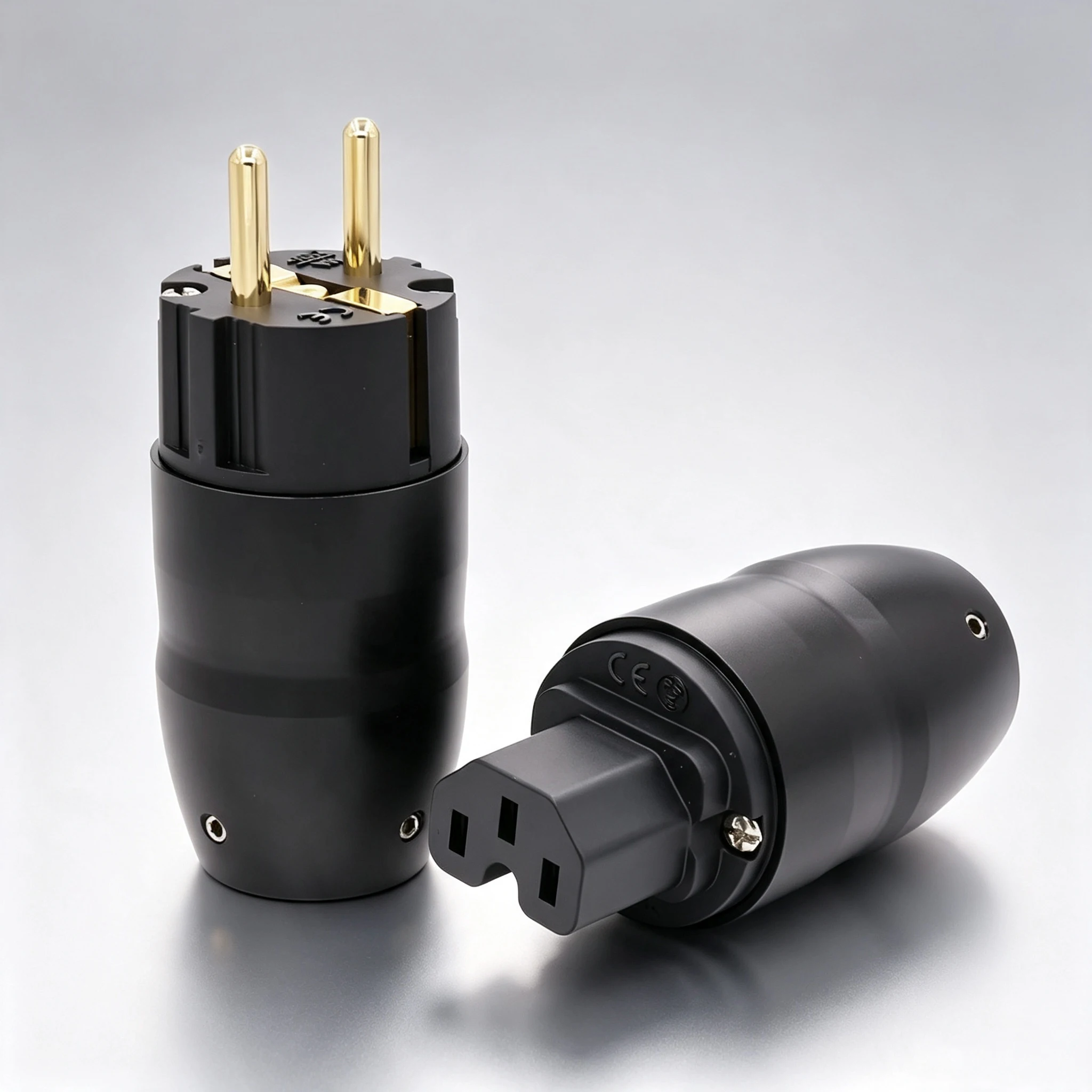 Hi End Black Aluminium 24K Gold Plated/Rhodium Plated HIFI IEC Female Connector EU Schuko Power Plug for DIY Power Cable