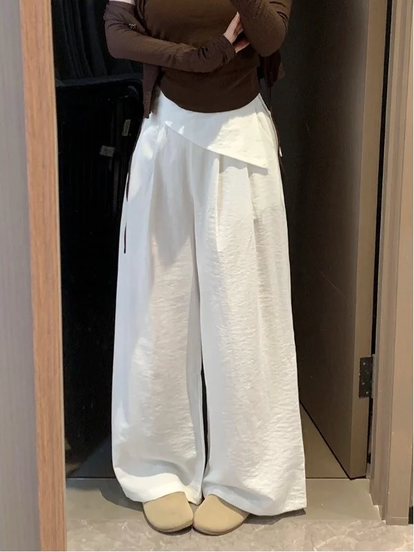

High Waist Wide Leg Pants Casual Irregular Ice Silk Texture Women's plus Size Summer Slimming Straight Leg Trousers