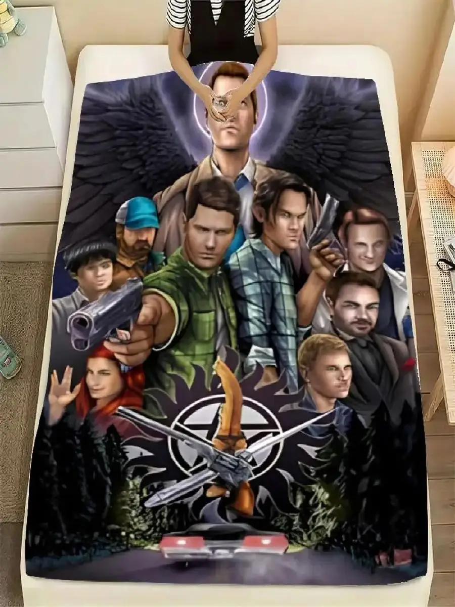 Supernatural Dark Fantasy Blanket  Cozy Fleece Throw with Castiel Sam  Dean Winchester Bobby Ruby  Crowley