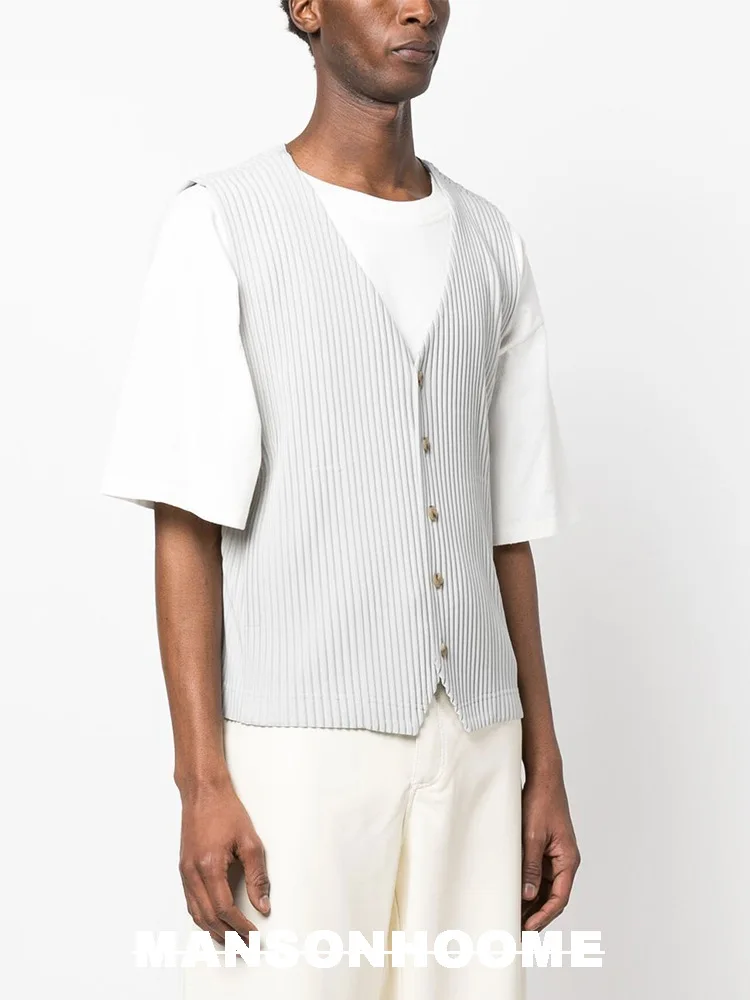 ISSEY Classic Wrinkle-Inducing Basic Style Multi-Functional Single-Button Back Cover Shirt for Men