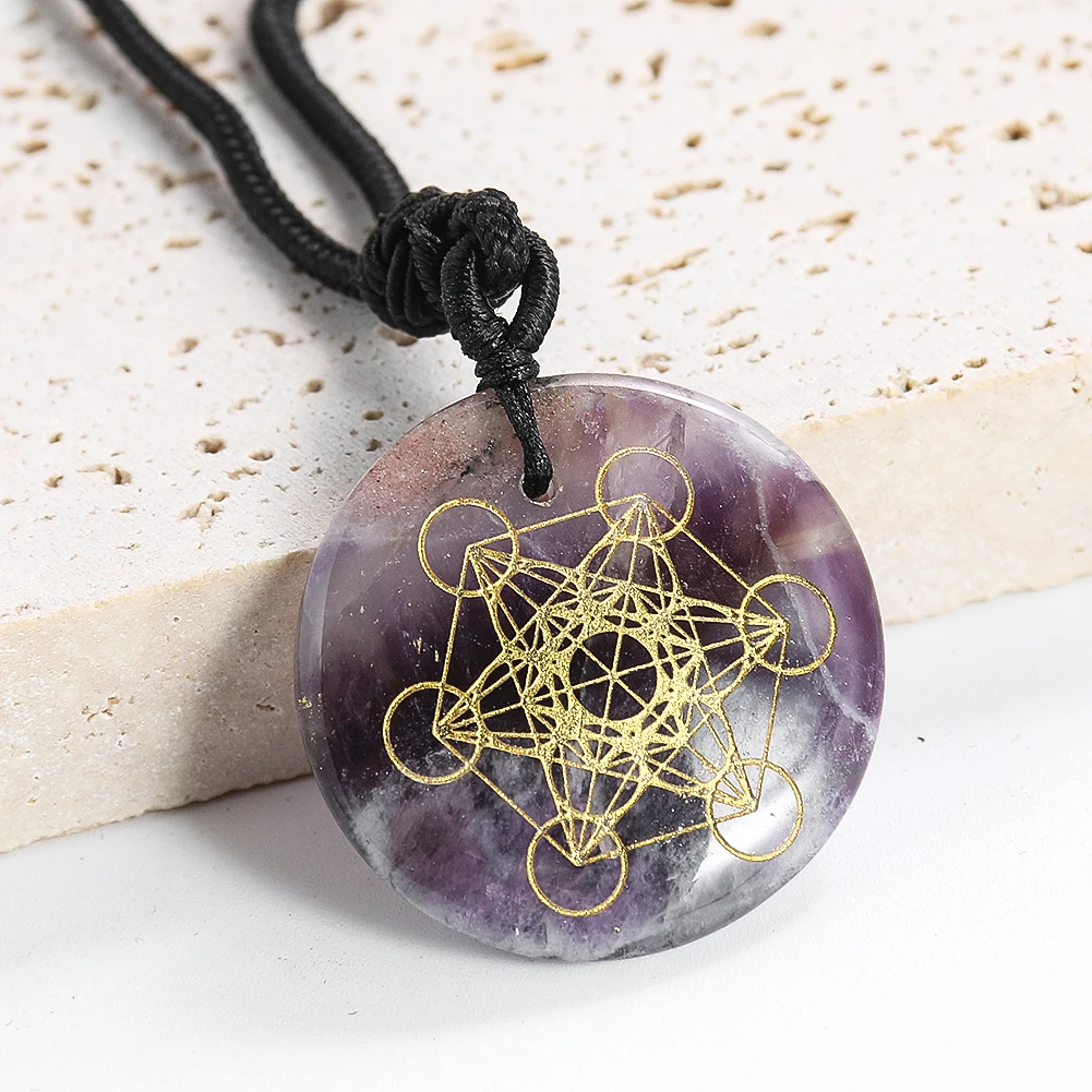 

Amethyst Archangel Metatron Cube Geometric Necklace for Men Women Magic Hexagram Pendant Yoga Energy Reiki Art Jewelry Gift