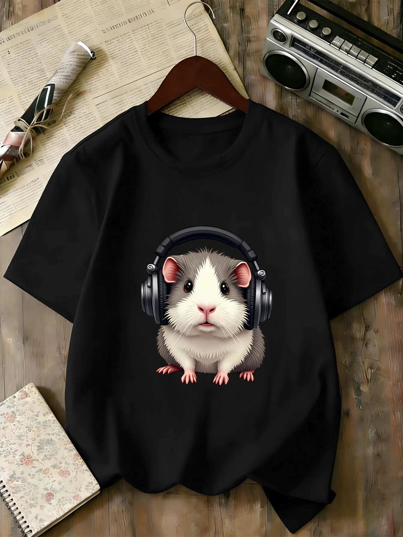 Boys Girls Family Matching Tee Trendy Music Lover Guinea Pig Art Print Short Sleeve Soft Cotton Kids Daily Outdoor Outfit