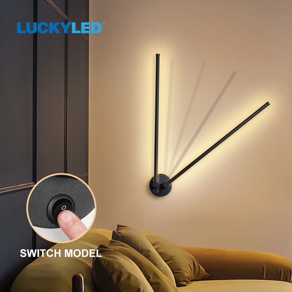 LUCKYLED Led Wall Lamp Rotation Adjustable with Switch Led Wall Lights Interior Living Room Bedroom Modern Wall Sconce Lamp