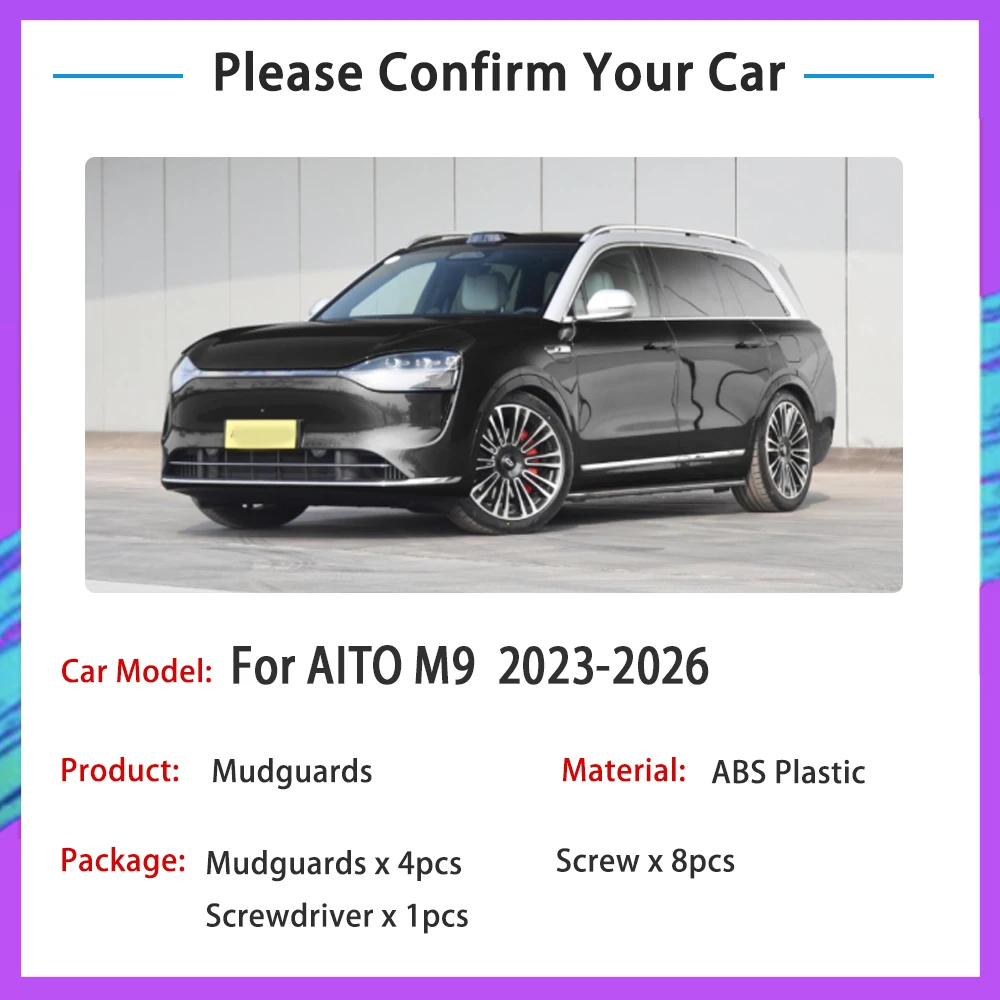 Car Mudguards For Huawei AITO M9 2023-2026 2024 2025 4PCS Mud Flaps Splash Guard Front Rear Wheel Fenders Tools Cars Accessories