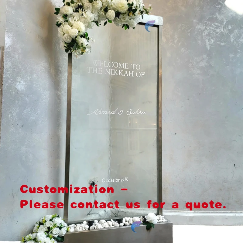 custom.Wedding Glass Fountain Modern Luxury Style with LED Light Screen