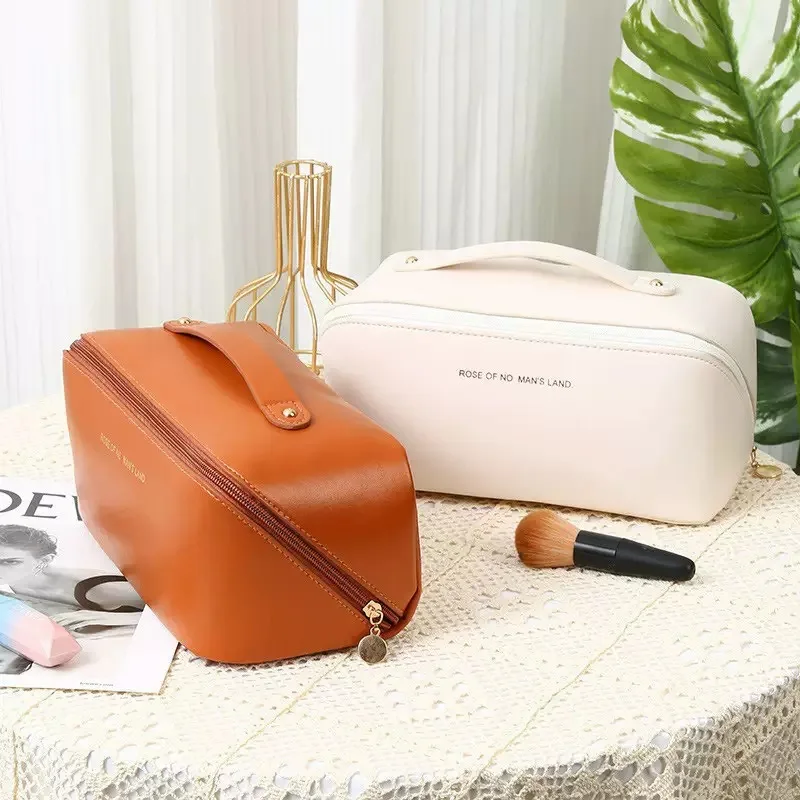 1-2pcs Multi-functional Large-capacity Cosmetic Bag, Portable Handheld Travel Makeup Storage Bag, Multi-compartment Cosmetic Bag