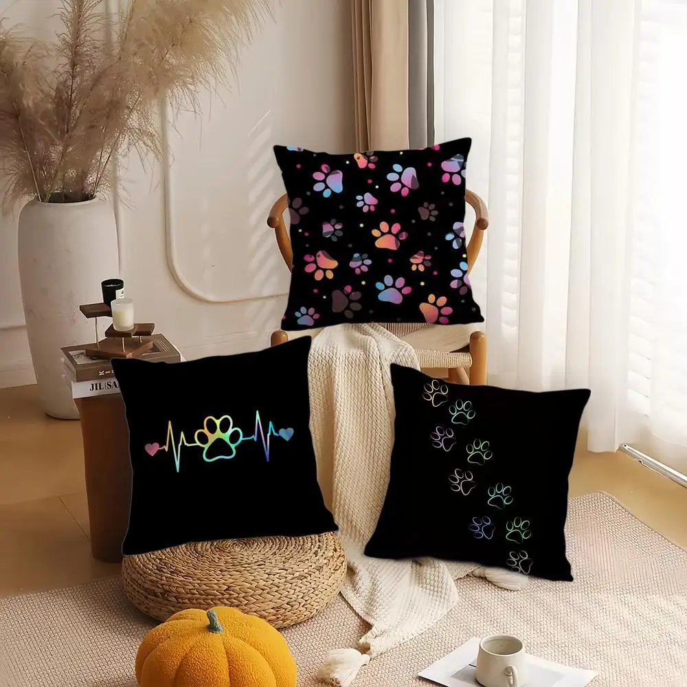 Dog Footprint Paw Cute Cushion Cover Short Plush Double-Sided Printing Home Machine Washable in Warm Winter Pillow Cover