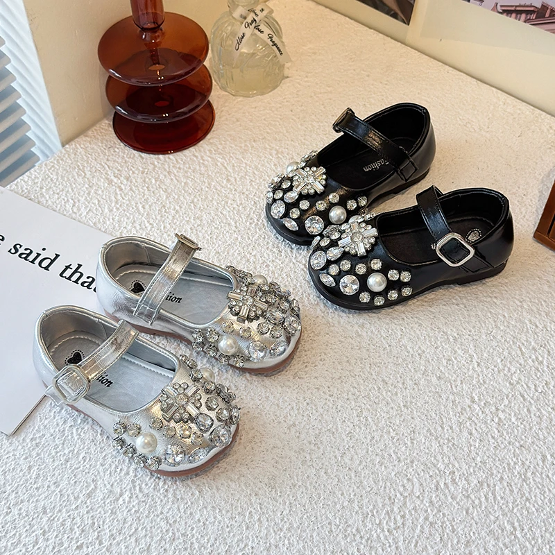 

Осенние новинки 2024, детская обувь с кристаллами, блестящая обувь со стразами и бантом, обувь для выступлений, туфли принцессы
