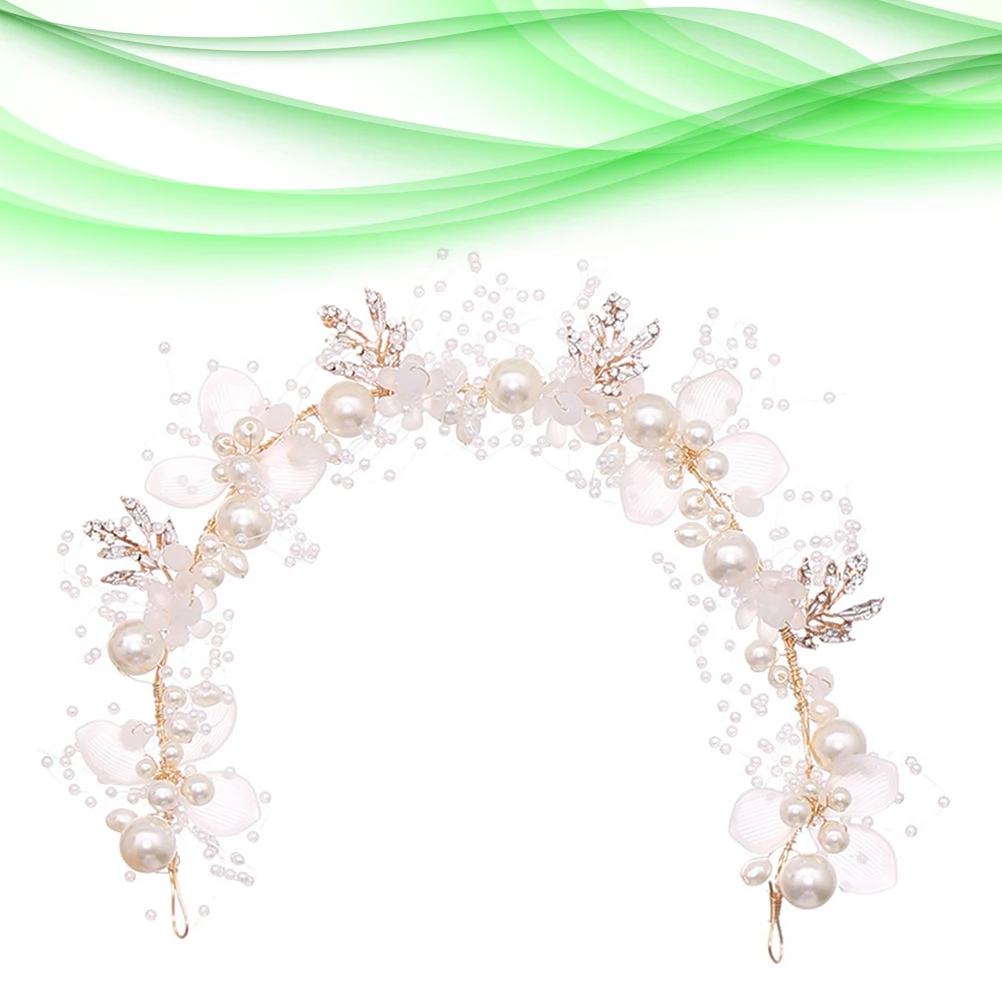 

Pearl Flower Headband Rhinestone Bridal Hair Accessories Wedding Party Evening Beads Alloy Flexible Hairband For Prom