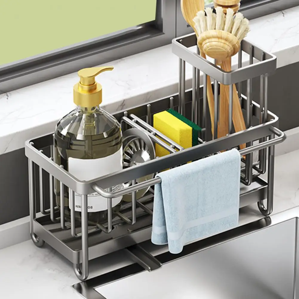 Kitchen Storage Rack Easy-to-clean Sink Organizer Kitchen Sink Caddy with Auto Draining Spout for Sponge Dish Soap for Kitchen