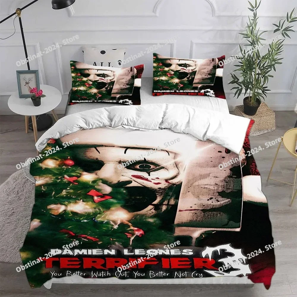 Terrifier 3 (2024) Bedding Sets Bed Cover Comforter Duvet Cover Pillow Case 3 Pieces Sets Horror Christmas Decoration